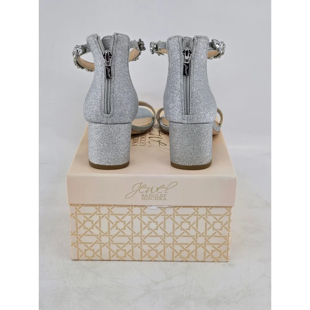 Jewel Badgley Mischka Catalina Heels Womens 8 Silver Glitter Crystal - NEW